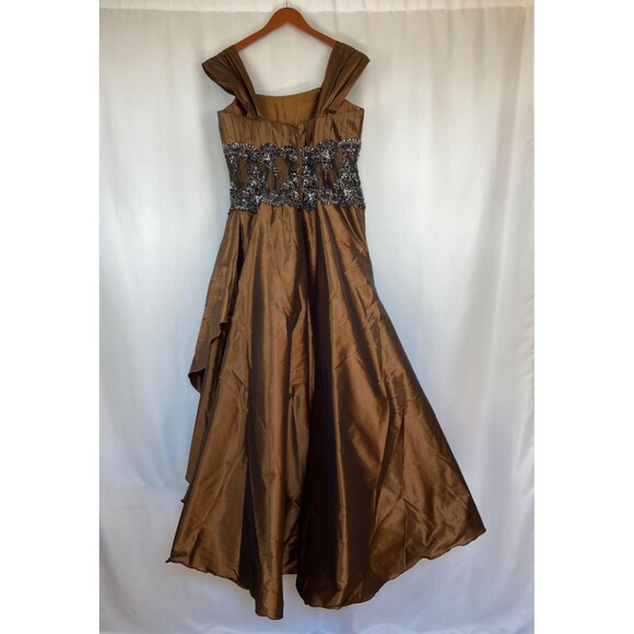 Rina Di Montella Sz 16 Brown Beaded Sequin Ballgown Steampunk Whimsigoth Dress - Picture 2 of 15